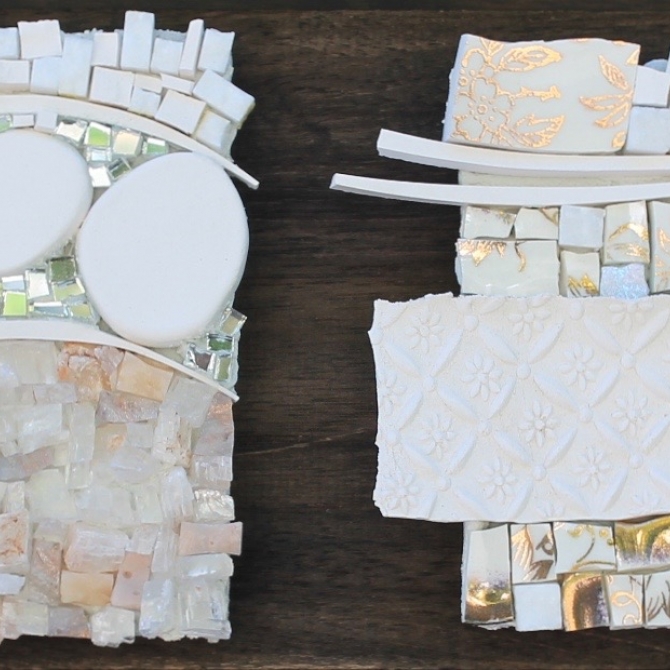 Chemins blancs - 2015. 31,5 cm x 11,4 cm. Porcelaine façonnée, porcelaine recyclée, miroir, quartz rose, marbre. 
